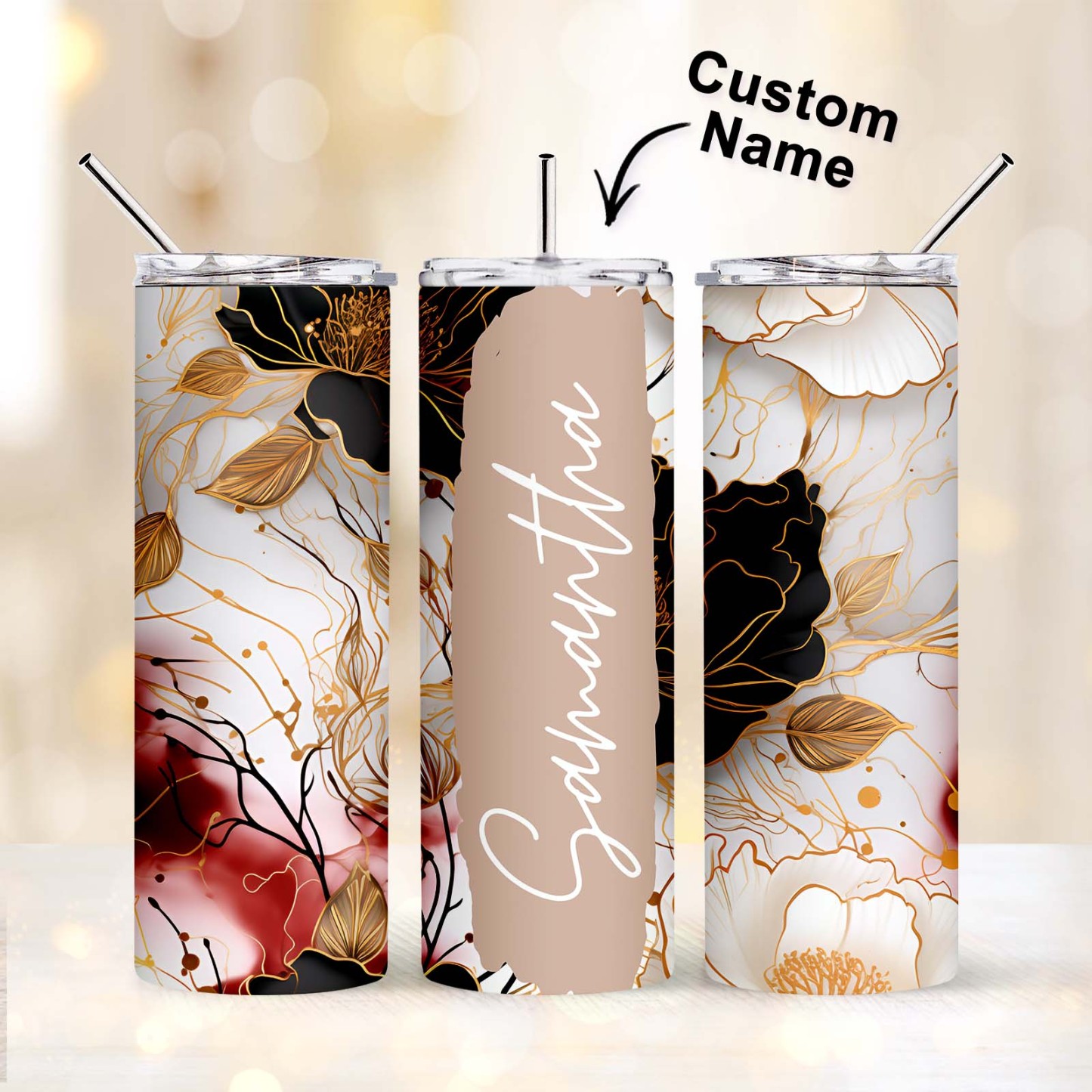 Personalized Text Floral Tumbler 20oz Wedding Gift - MyFaceBoxer