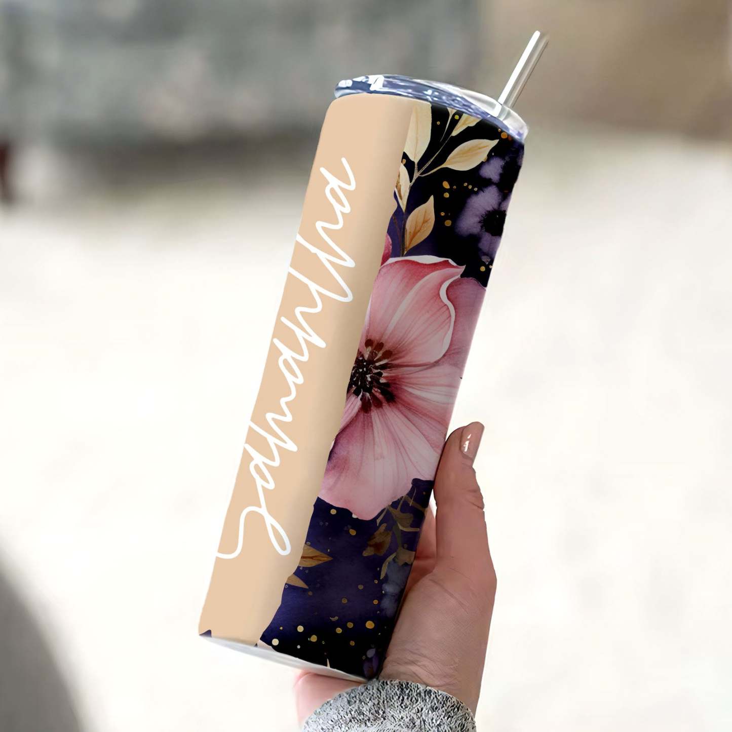 Custom Name Floral Tumbler Creative Summer Gift for Her - MyFaceBoxer