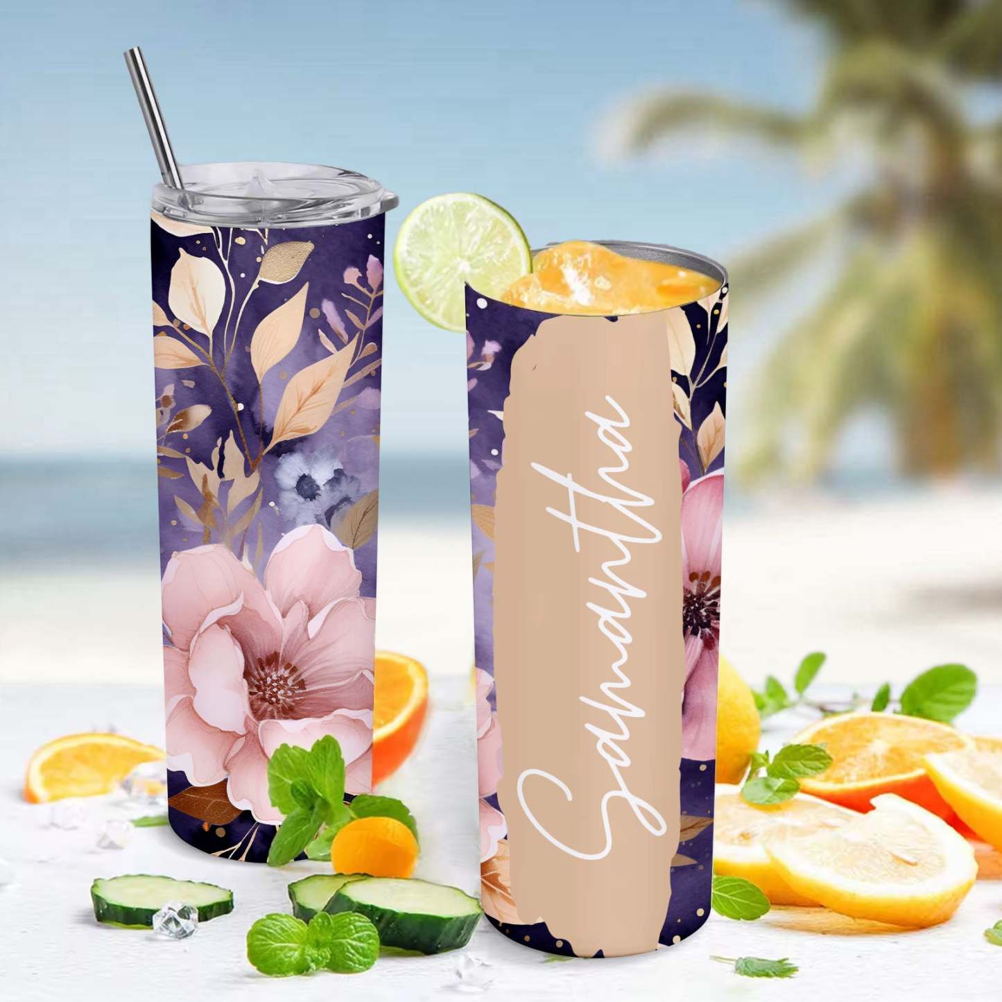 Custom Name Floral Tumbler Creative Summer Gift for Her - MyFaceBoxer