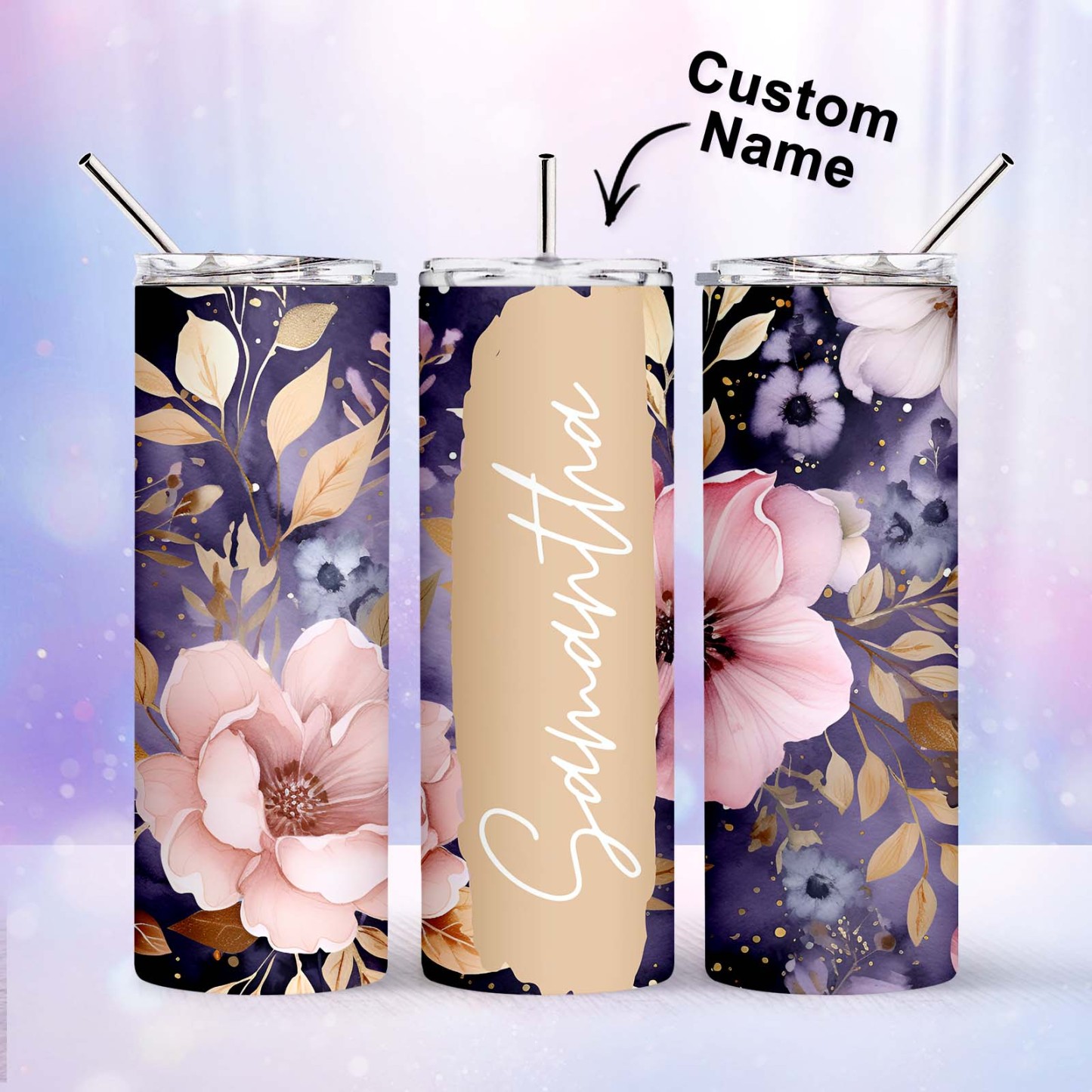 Personalized Name Floral Tumbler Skinny Sublimation Seamless Gift - MyFaceBoxer