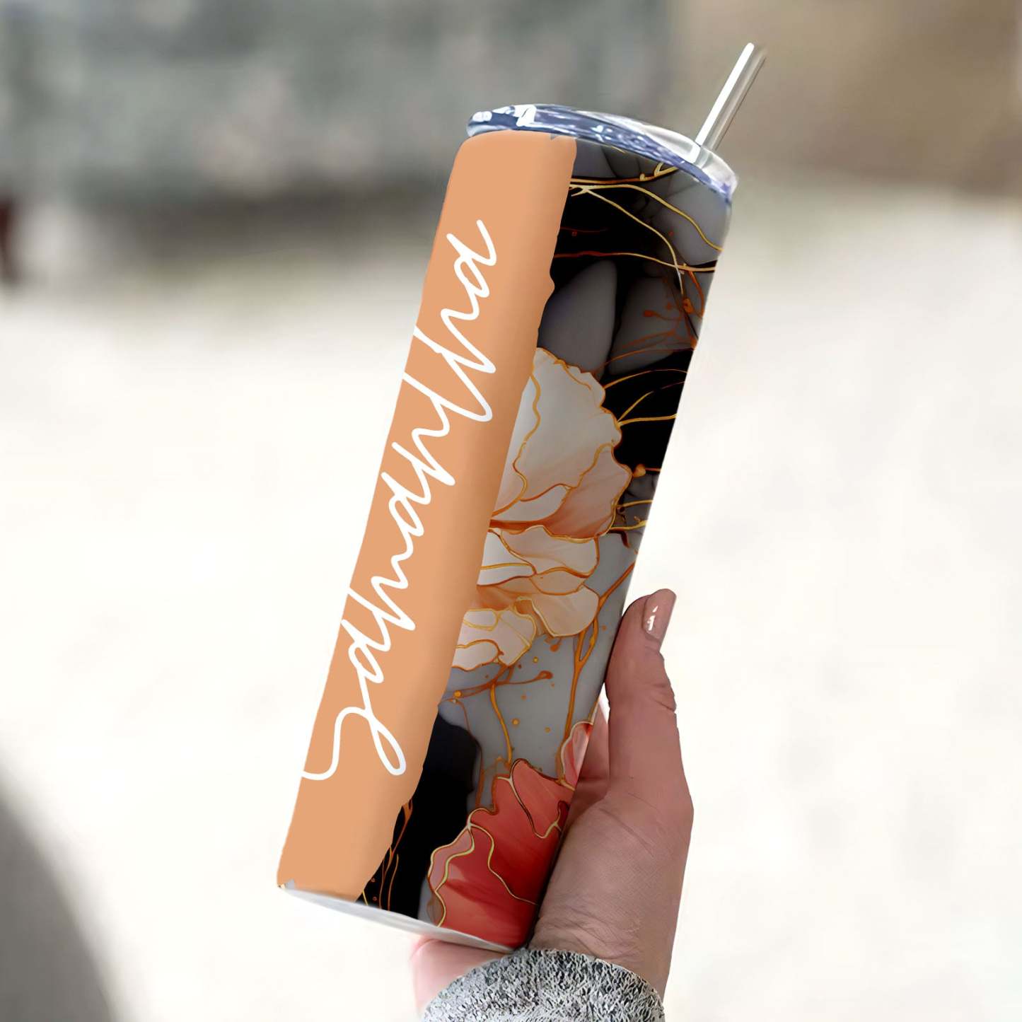 Personalized Text Floral Tumbler Summer Skinny Girl Gift - MyFaceBoxer