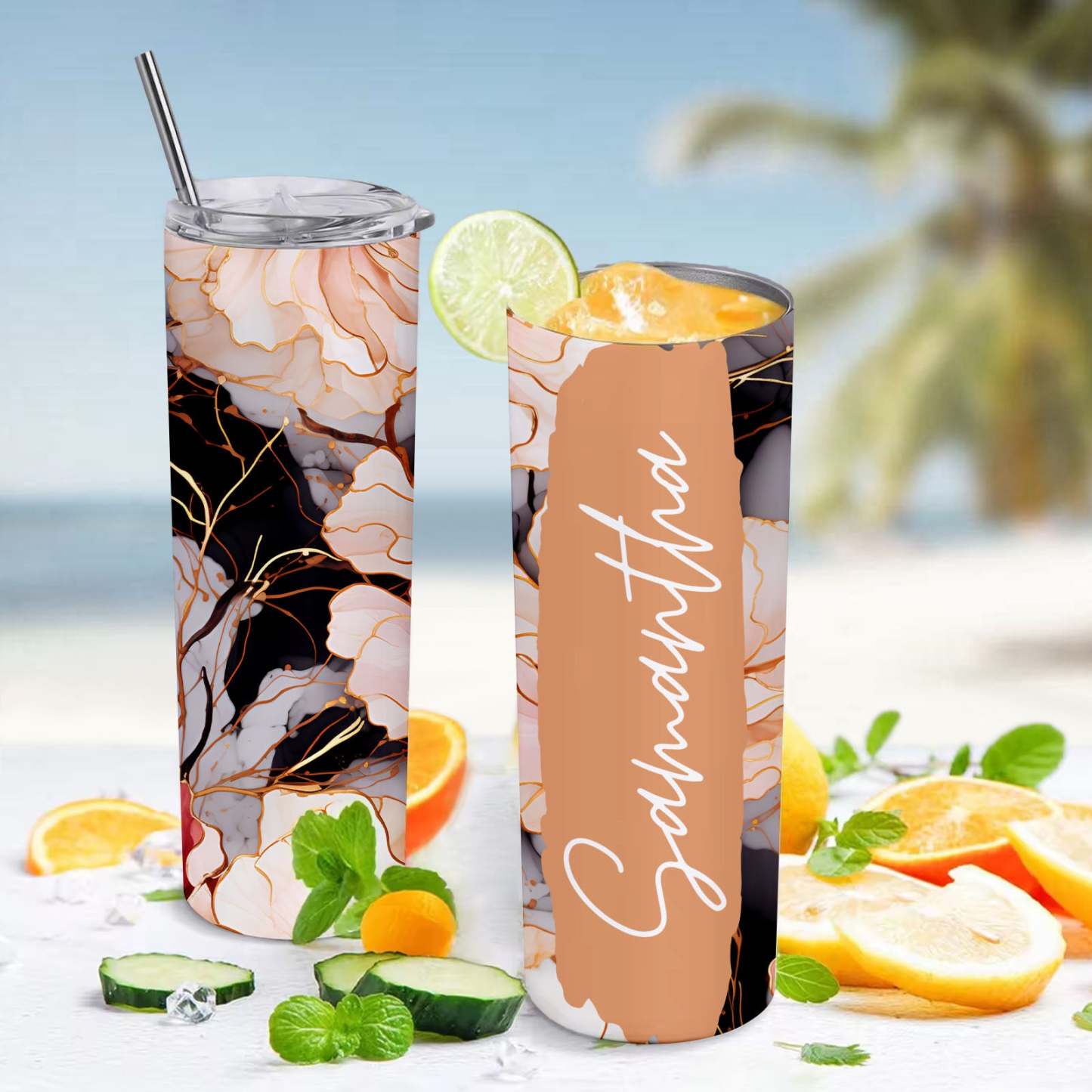 Personalized Text Floral Tumbler Summer Skinny Girl Gift - MyFaceBoxer