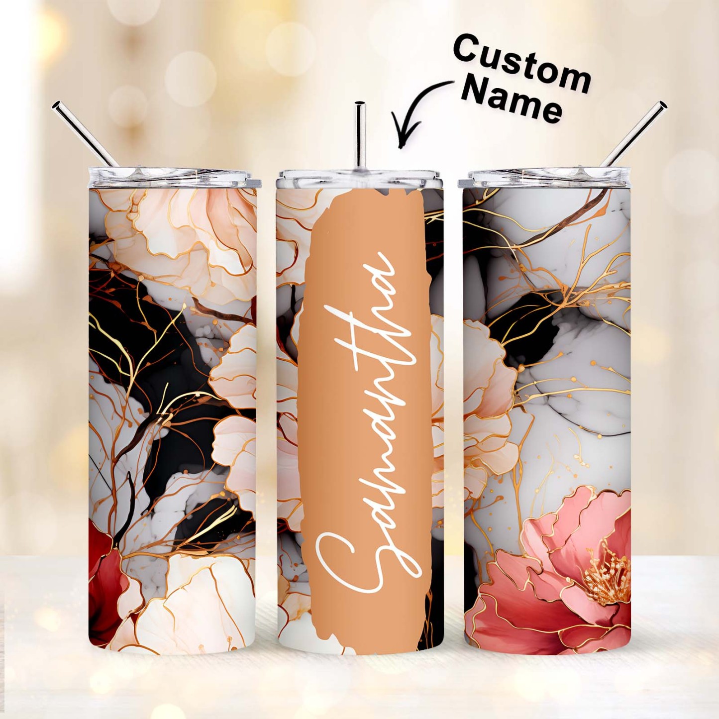 Personalized Name Floral Tumbler Skinny Sublimation Seamless Gift - MyFaceBoxer