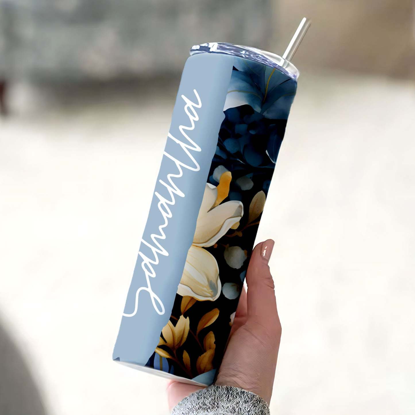 Name Floral Tumbler Custom Beautiful Water Cup Girl Gift - MyFaceBoxer