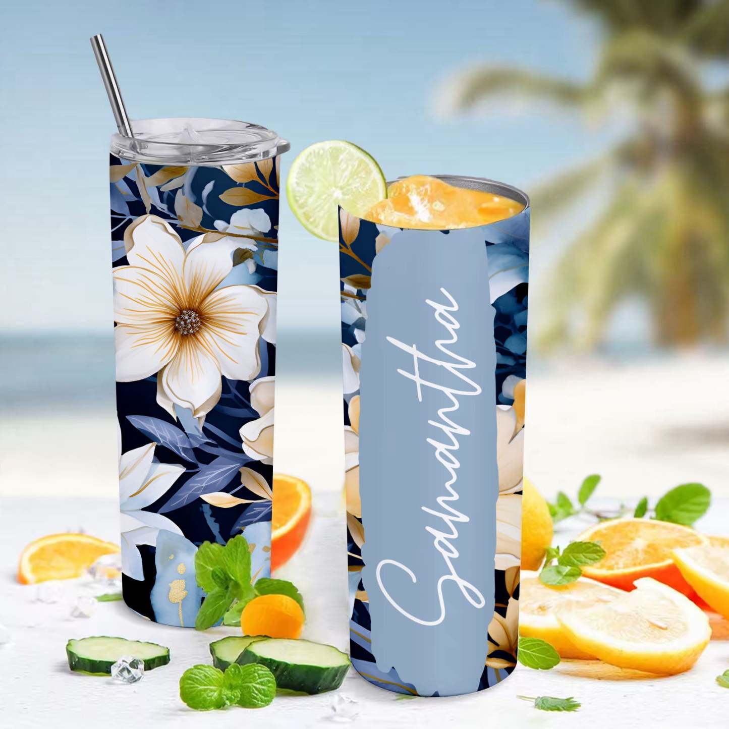 Name Floral Tumbler Custom Beautiful Water Cup Girl Gift - MyFaceBoxer