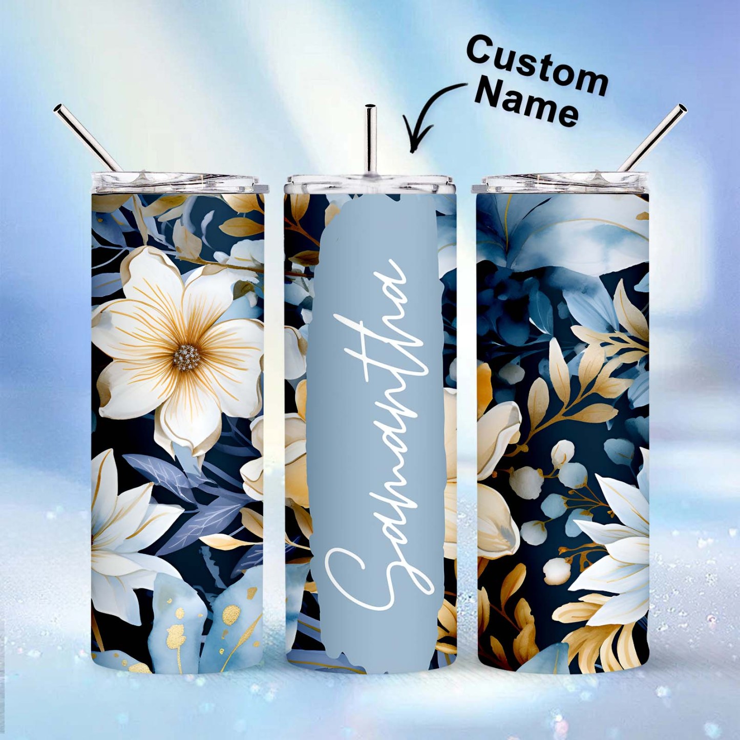 Personalized Name Floral Tumbler Skinny Sublimation Seamless Gift - MyFaceBoxer