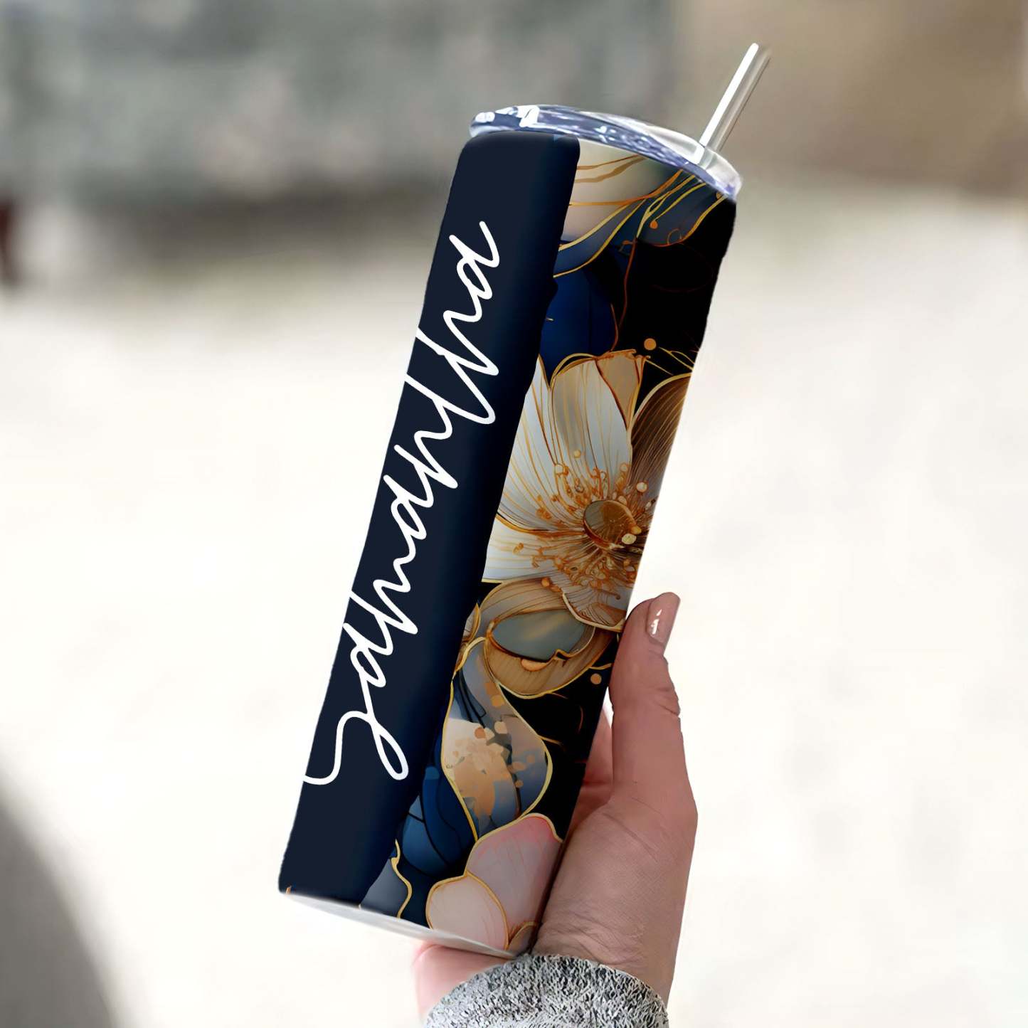 Flower Cup Personalized Custom Name Floral Tumbler - MyFaceBoxer