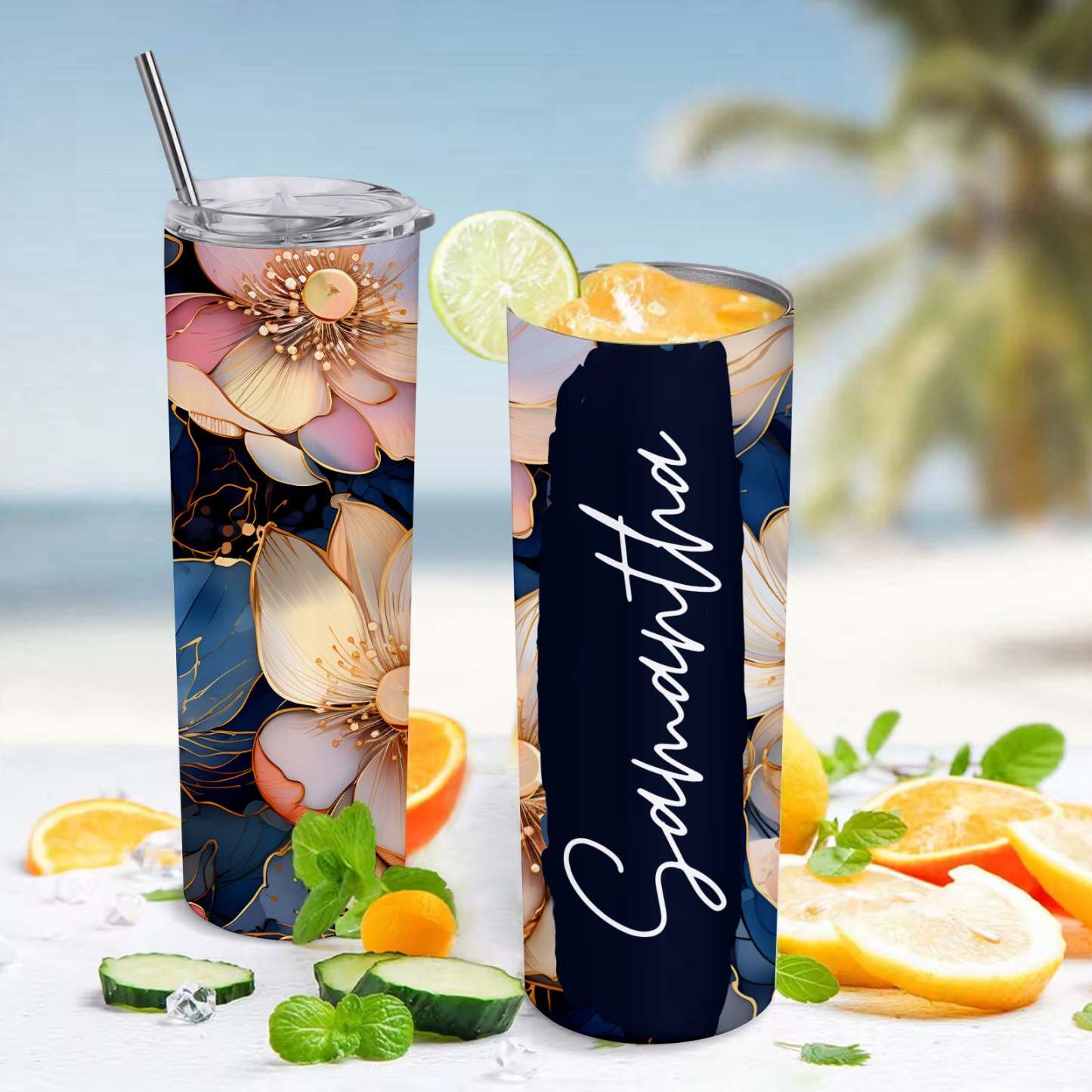 Flower Cup Personalized Custom Name Floral Tumbler - MyFaceBoxer