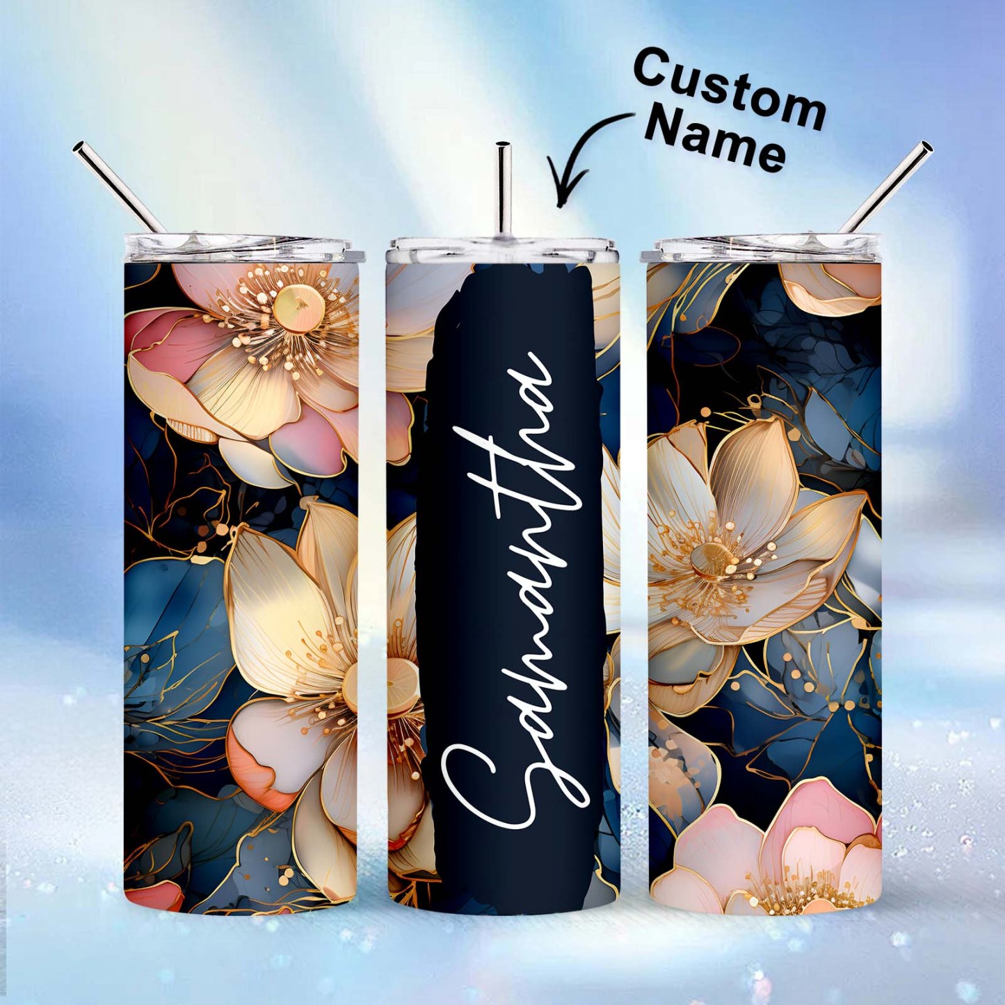 Flower Cup Personalized Custom Name Floral Tumbler - MyFaceBoxer