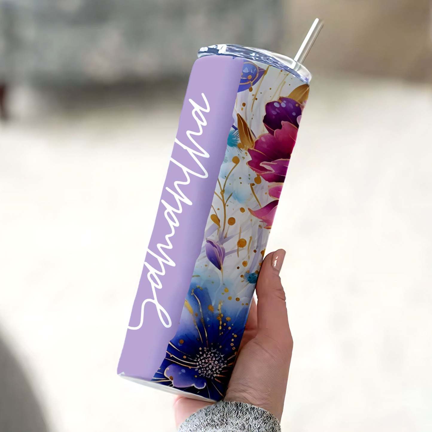 Personalized Name Colorful Flowers Water Cup Wedding Gift - MyFaceBoxer