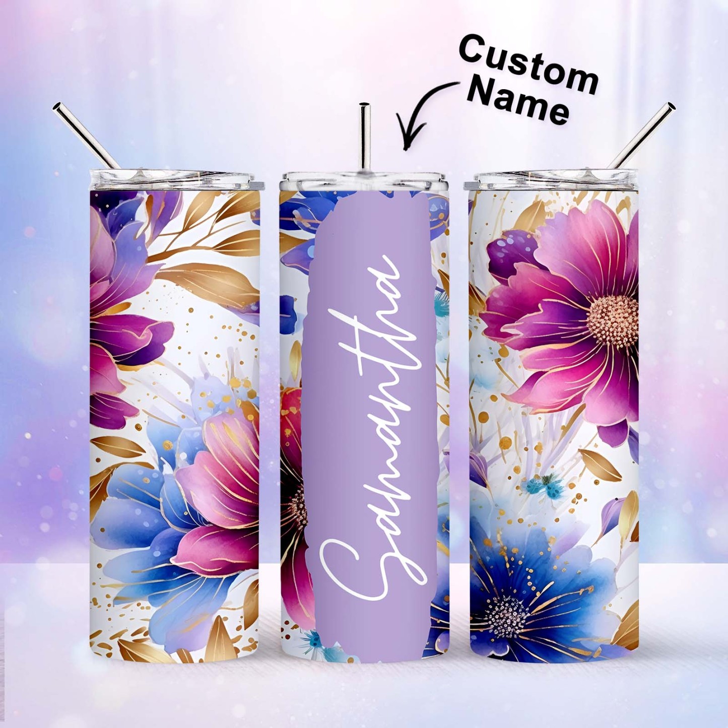 Personalized Name Floral Tumbler Skinny Sublimation Seamless Gift - MyFaceBoxer