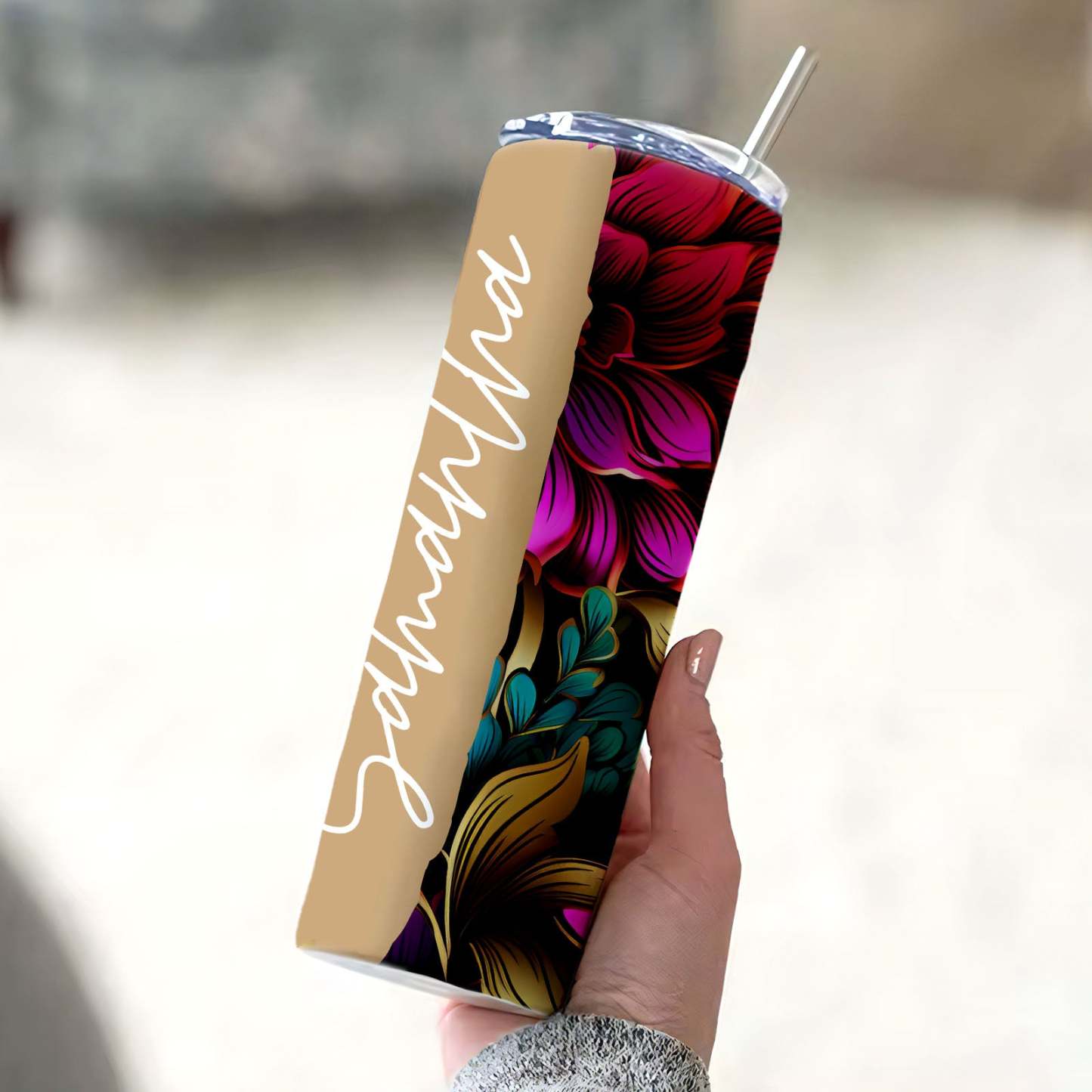 Personalized Name Floral Tumbler Water Cup Gift for Girl - MyFaceBoxer