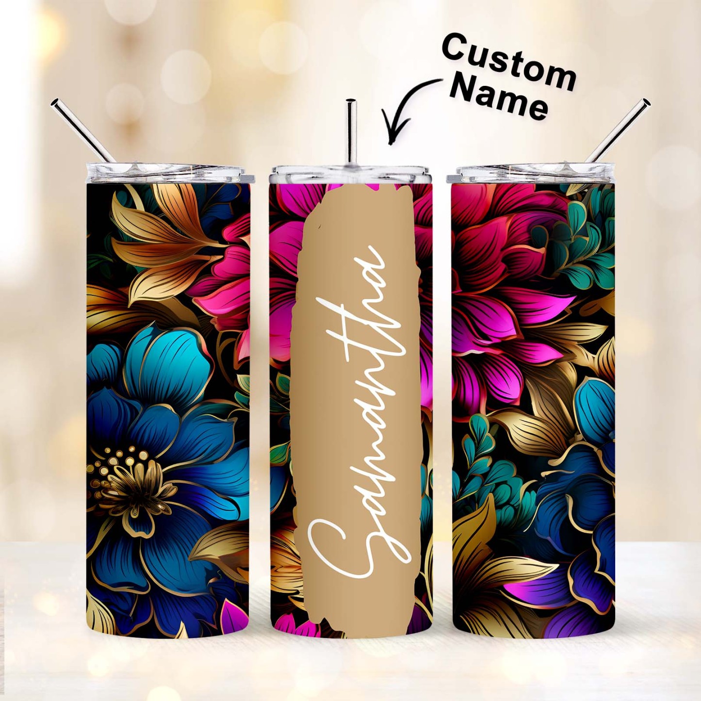 Personalized Name Floral Tumbler Skinny Sublimation Seamless Gift - MyFaceBoxer