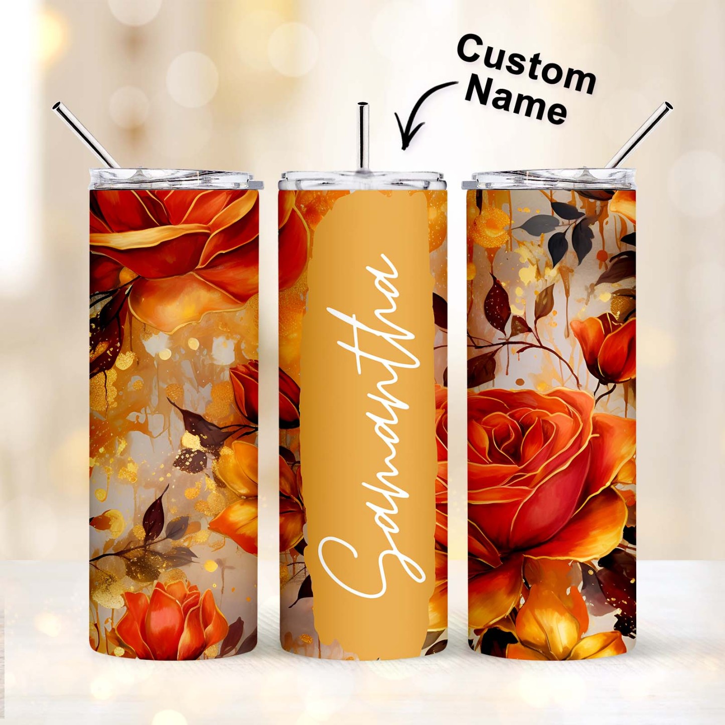 Personalized Name Floral Tumbler Skinny Sublimation Seamless Gift - MyFaceBoxer