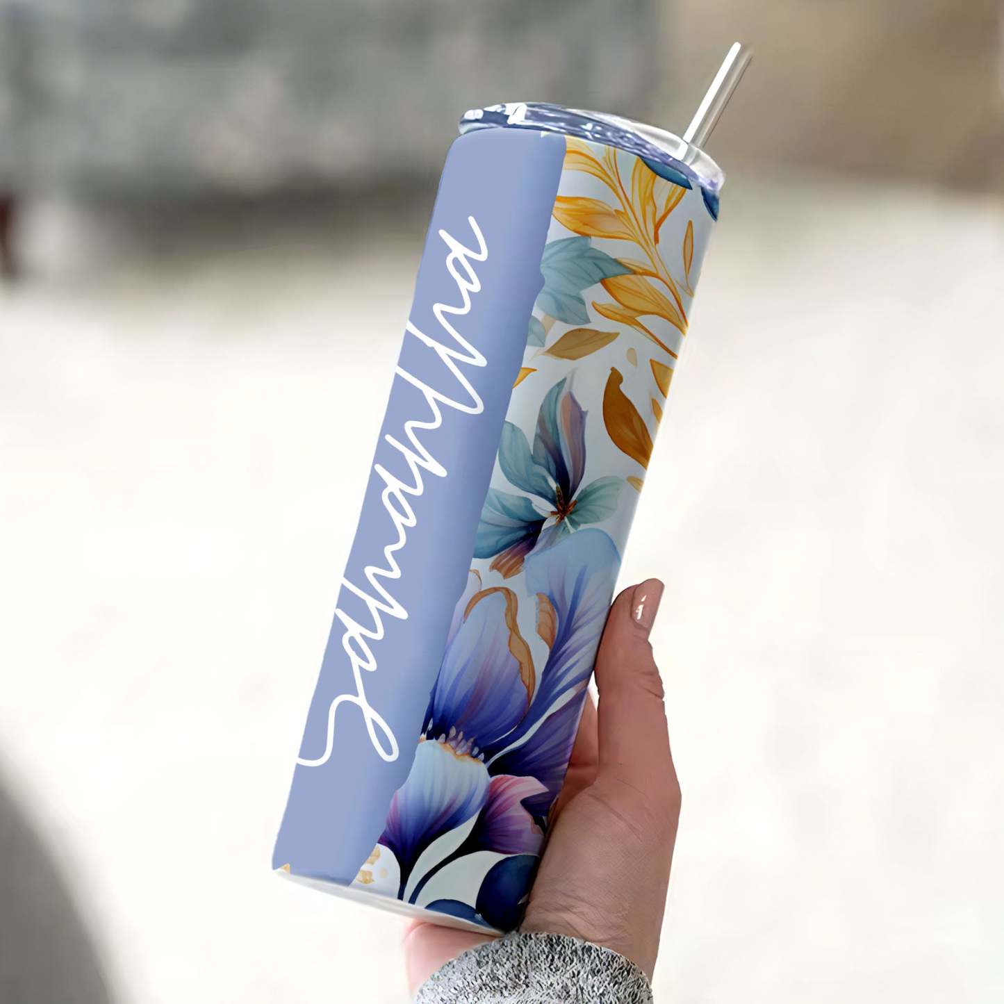 Add Your Own Name Floral Tumbler 20oz Skinny Flower Cup - MyFaceBoxer