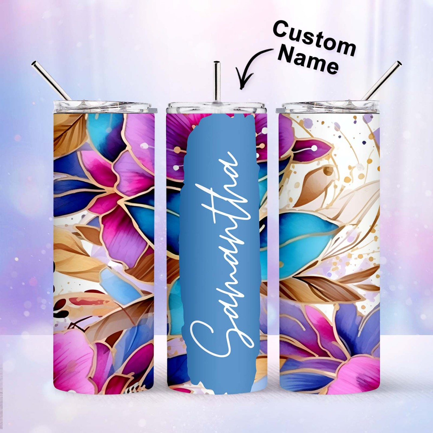 Personalized Name Floral Tumbler Skinny Sublimation Seamless Gift - MyFaceBoxer