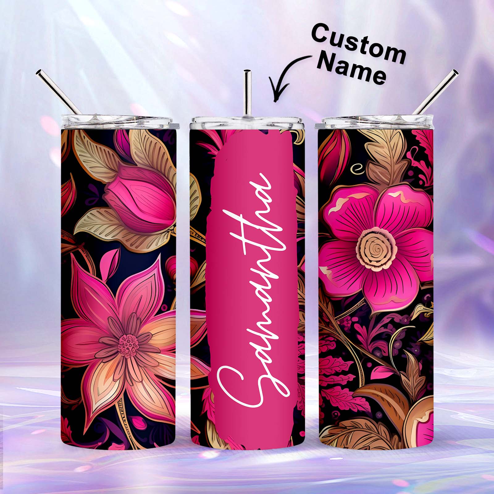 Personalized Text Floral Tumbler 20oz Creative Gift for Girl - MyFaceBoxer