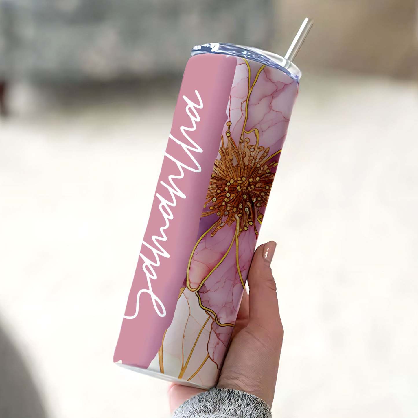 Personalized Name Floral Tumbler Creative Summer Gift for Her - MyFaceBoxer