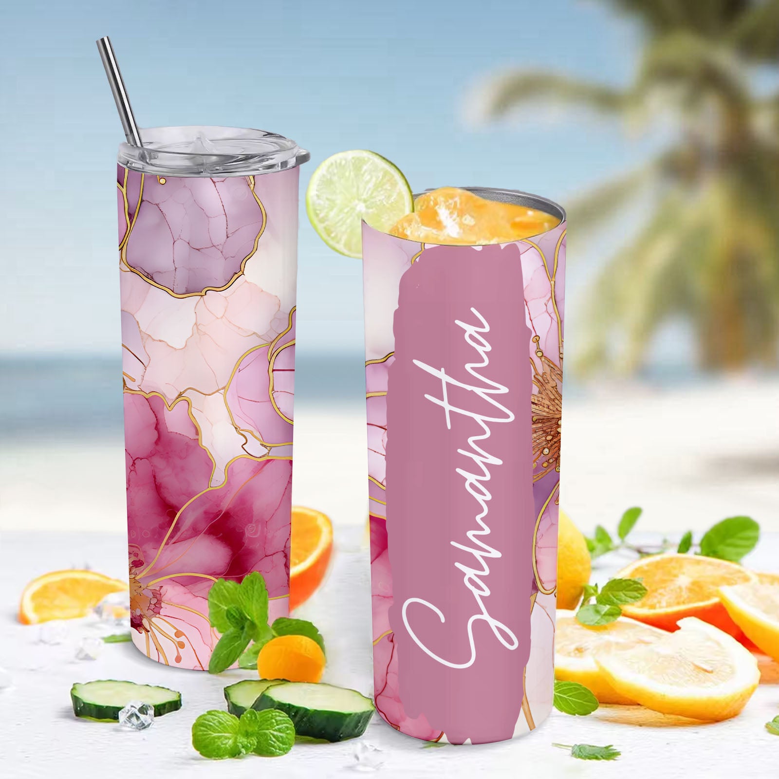 Personalized Name Floral Tumbler Creative Summer Gift for Her - MyFaceBoxer