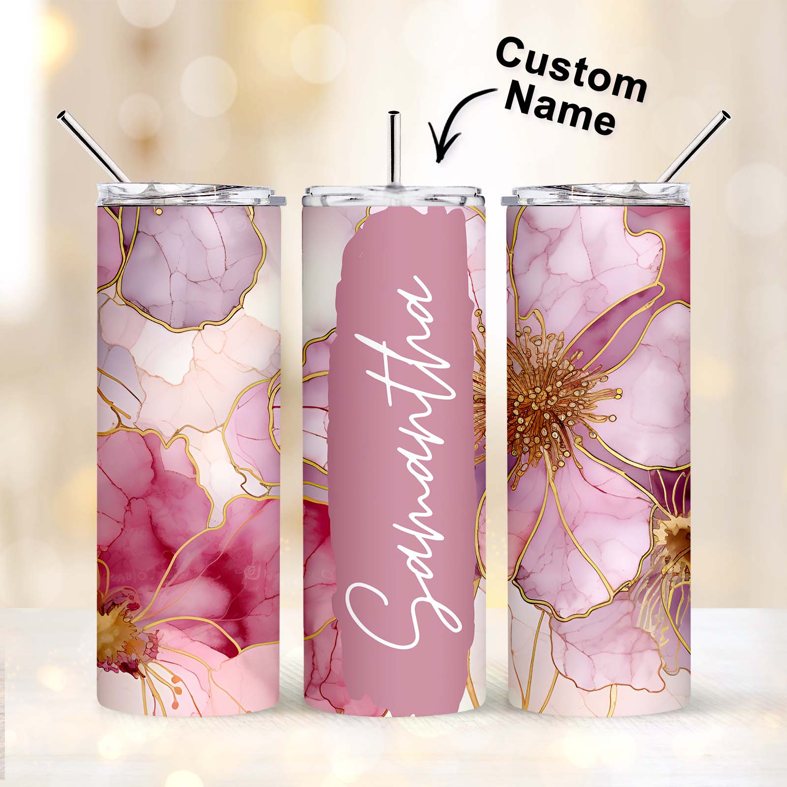Personalized Name Floral Tumbler Creative Summer Gift for Her - MyFaceBoxer