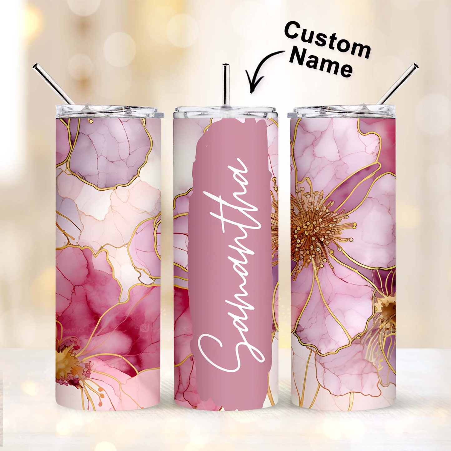 Personalized Name Floral Tumbler Skinny Sublimation Seamless Gift - MyFaceBoxer