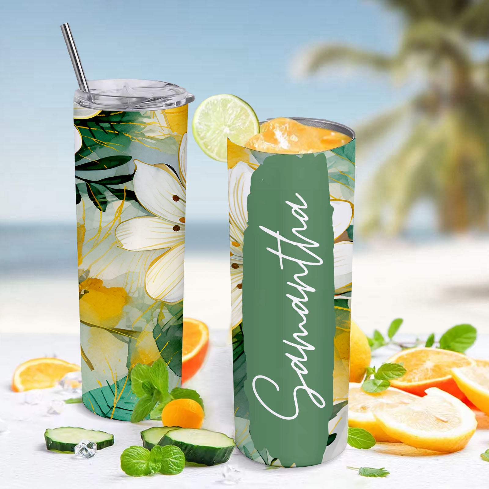 Personalized Text Floral Tumbler Summer Skinny Sublimation Seamless Gift - MyFaceBoxer