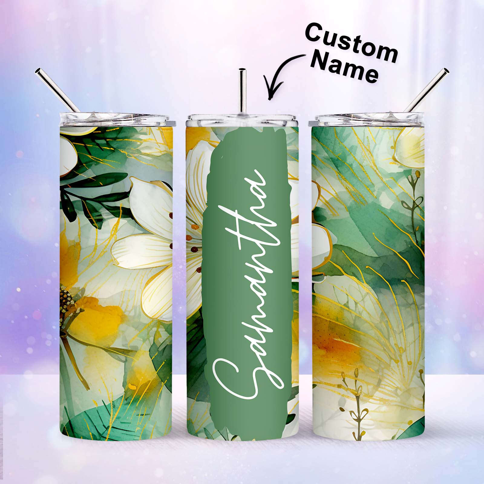 Personalized Text Floral Tumbler Summer Skinny Sublimation Seamless Gift - MyFaceBoxer