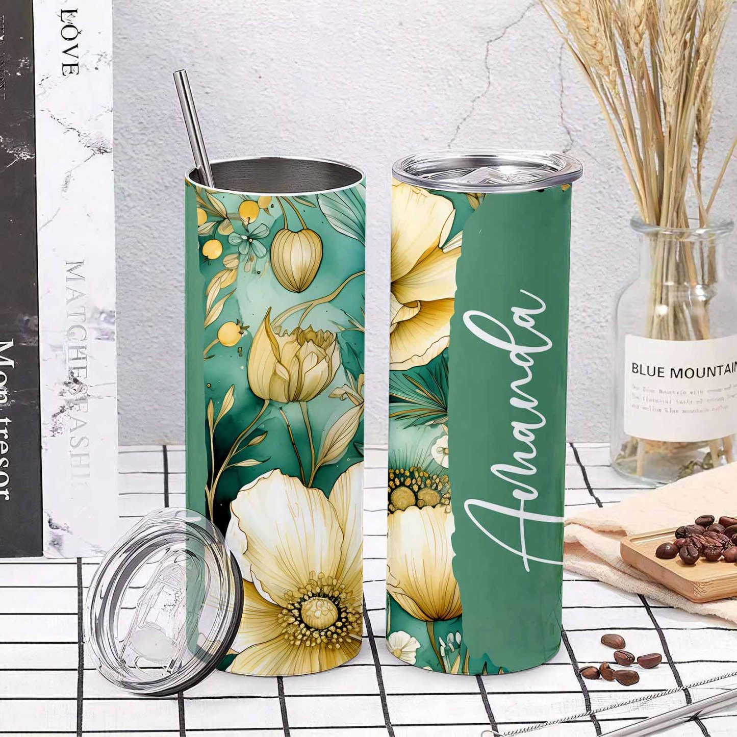 Custom Name Floral Tumbler Custom Beautiful Water Cup Girl Gift - MyFaceBoxer