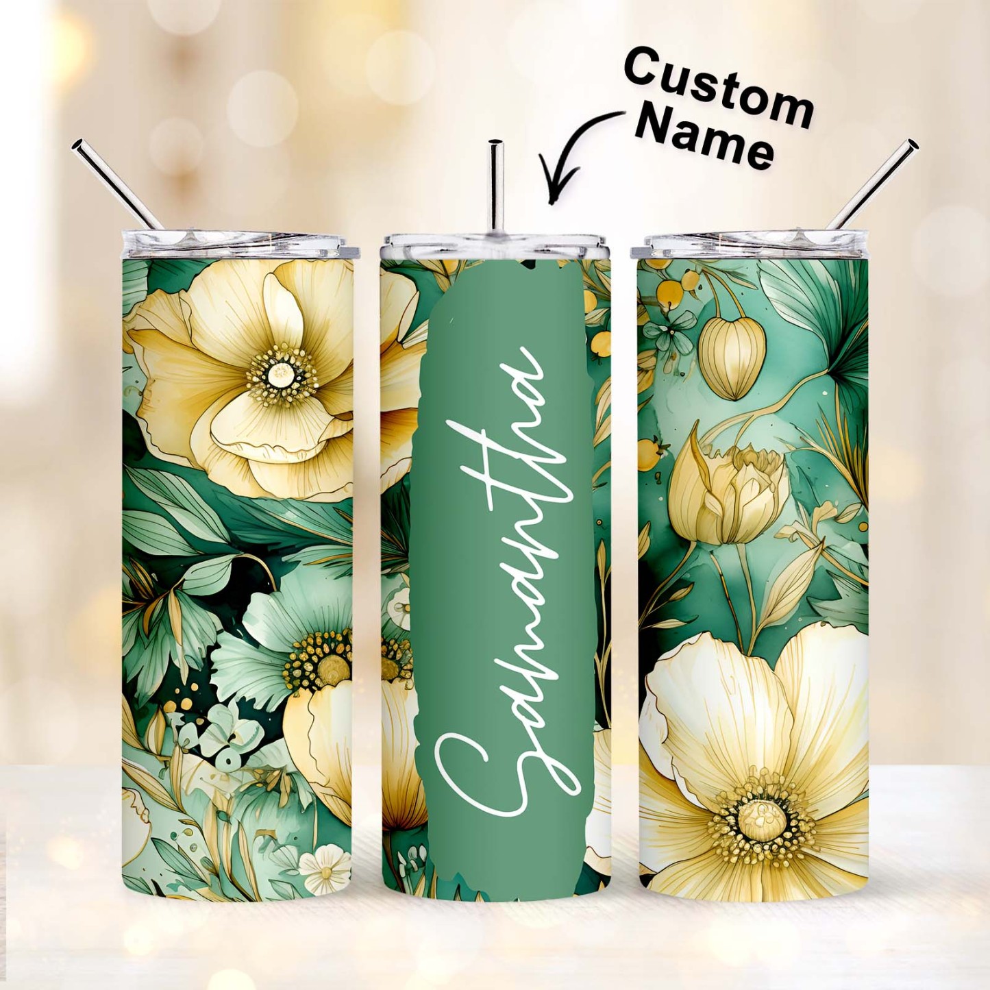 Personalized Name Floral Tumbler Skinny Sublimation Seamless Gift - MyFaceBoxer