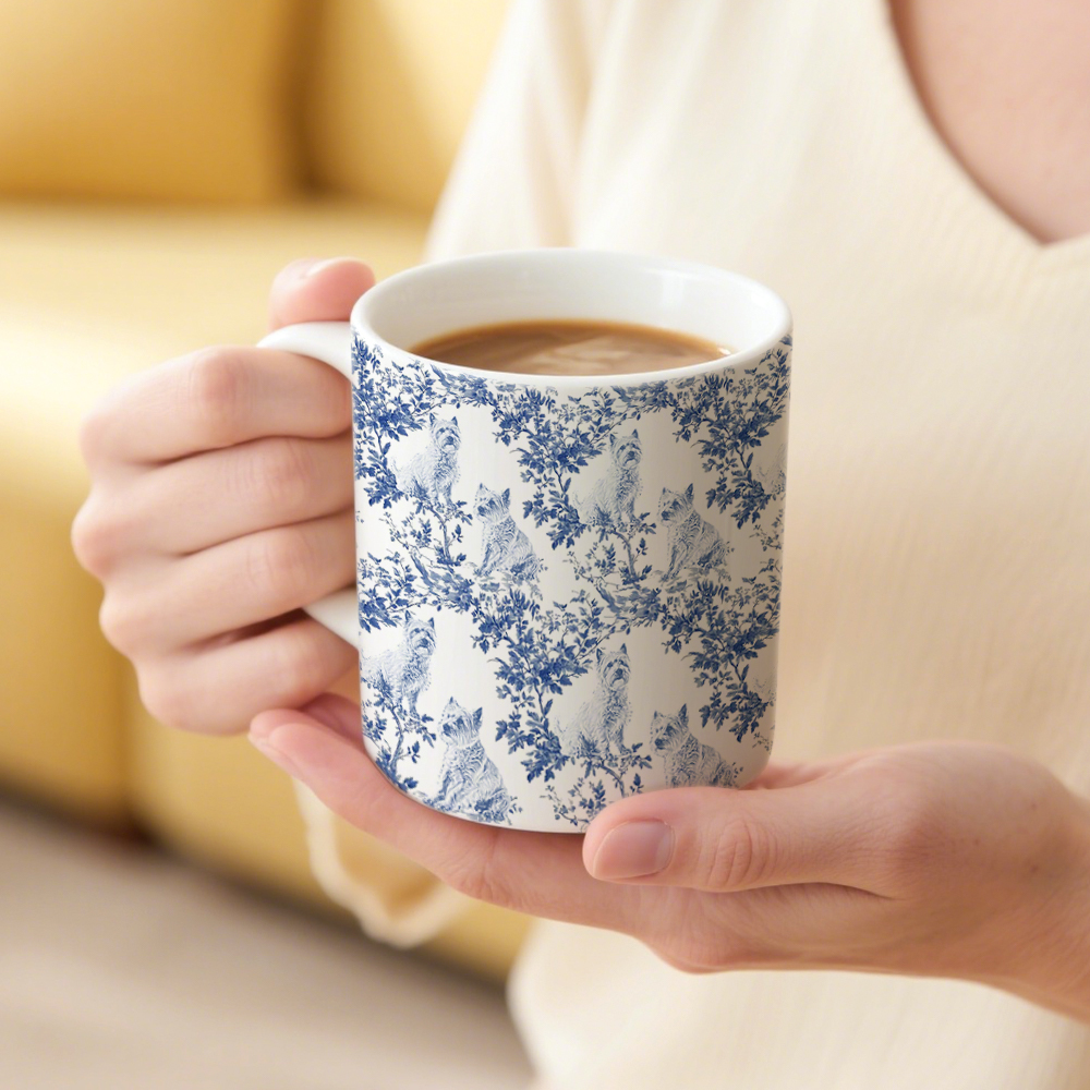 Westie Blue French Toile De Jouy Mug - Toile de Jouy Coffee Cup Gift for West Highland Terrier Mom, Gifts for Westie Lovers, Dog Chinoiserie Mug
