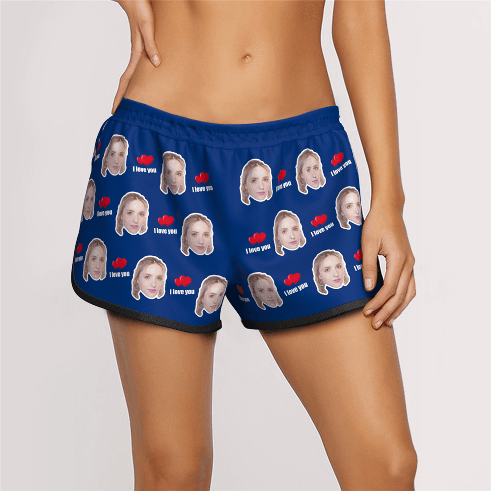 Women's Custom Face Elastic Beach Short Pants - I Love You - MyFaceBoxer