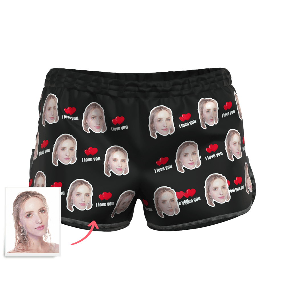 Women's Custom Face Elastic Beach Short Pants - I Love You - MyFaceBoxer