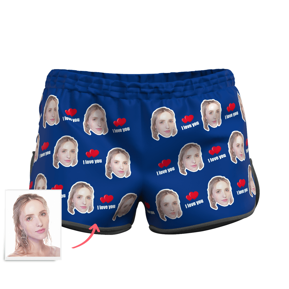 Women's Custom Face Elastic Beach Short Pants - I Love You - MyFaceBoxer