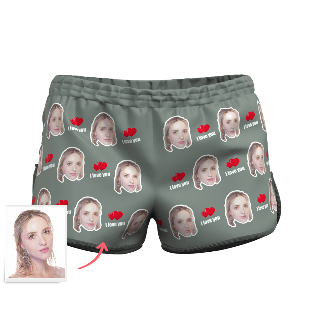 Women's Custom Face Elastic Beach Short Pants - I Love You - MyFaceBoxer