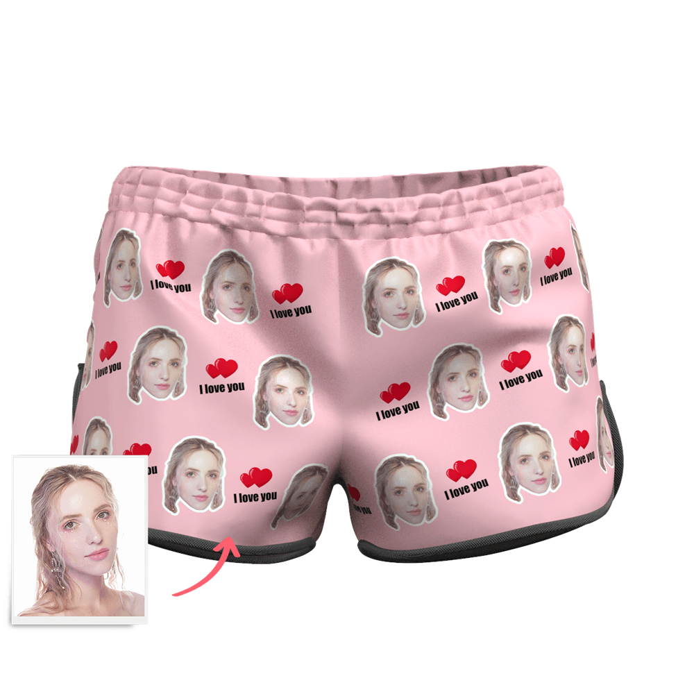 Women's Custom Face Elastic Beach Short Pants - I Love You - MyFaceBoxer