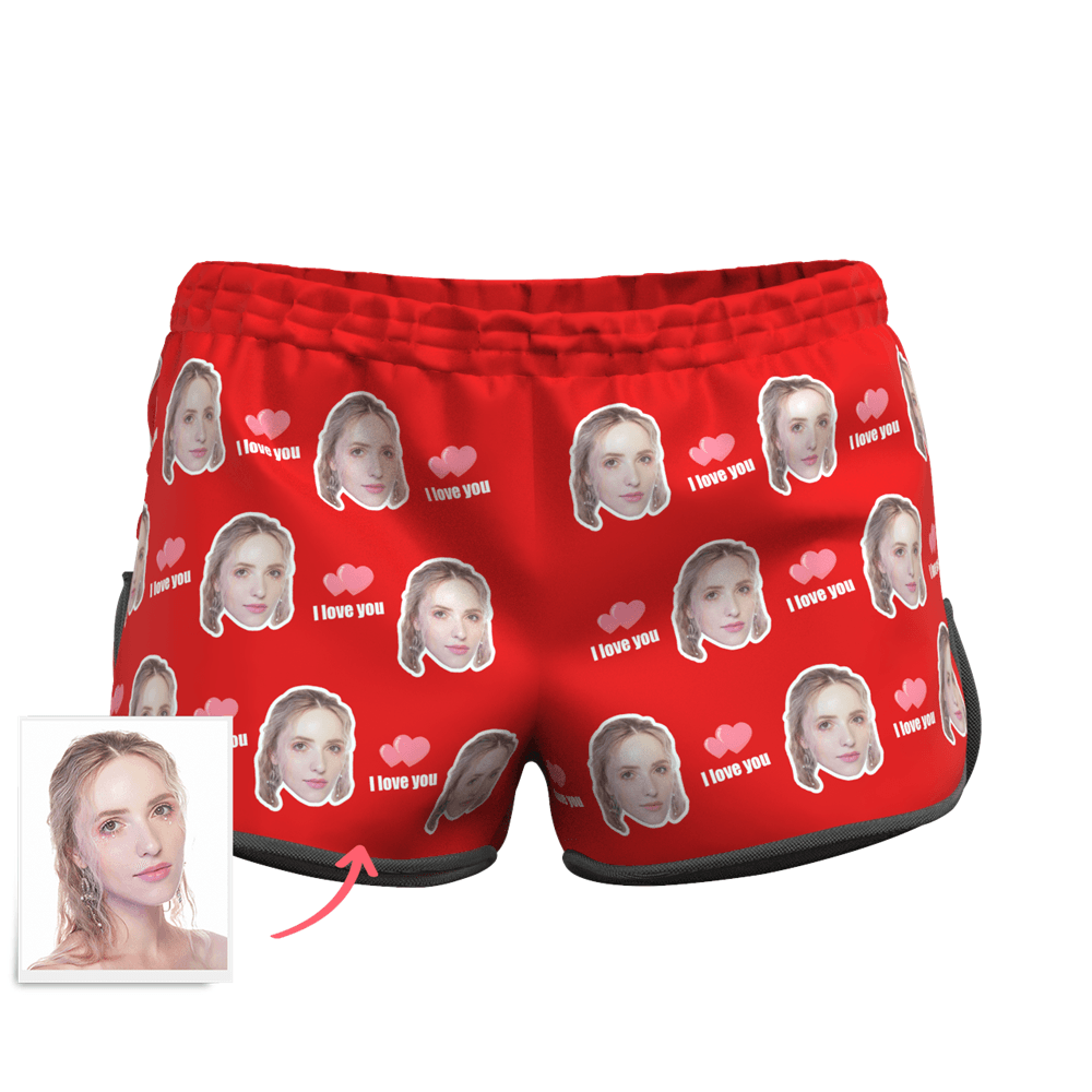Women's Custom Face Elastic Beach Short Pants - I Love You - MyFaceBoxer