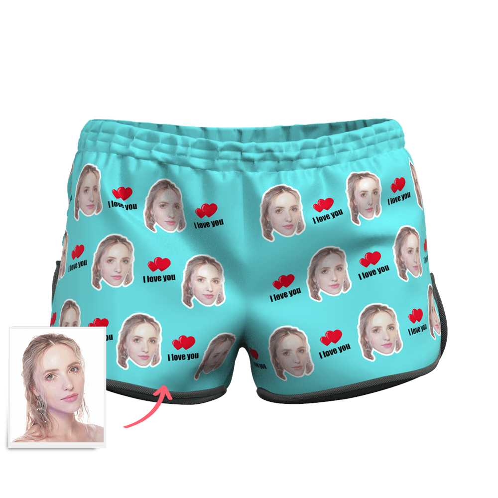 Women's Custom Face Elastic Beach Short Pants - I Love You - MyFaceBoxer