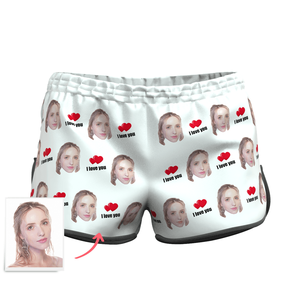 Women's Custom Face Elastic Beach Short Pants - I Love You - MyFaceBoxer