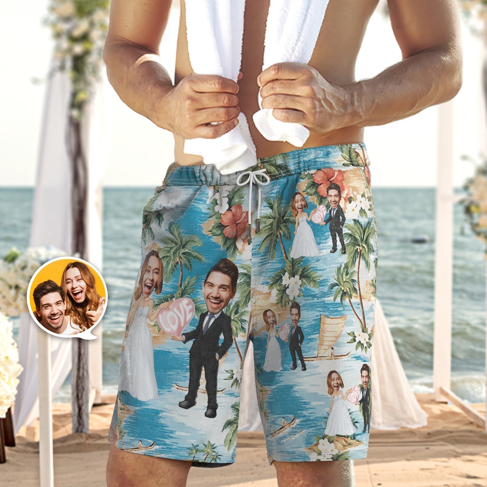 Custom Face Beach Shorts Personalized Wedding Swim Trunks Gifts For Boyfriend Wedding Gift