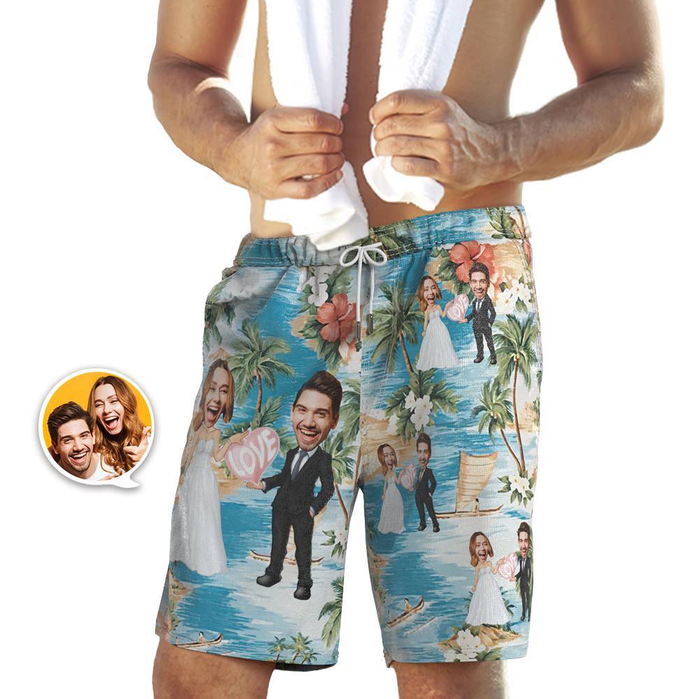 Custom Face Beach Shorts Personalized Wedding Swim Trunks Gifts For Boyfriend Wedding Gift - MyFaceBoxer