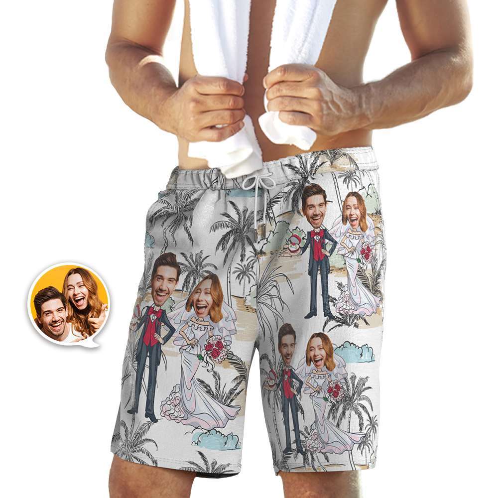 Custom Beach Shorts Artistic Wedding Photo Swim Trunks Best Wedding Gift Wedding Gift - MyFaceBoxer