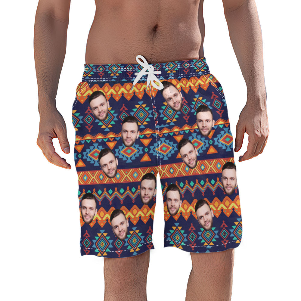 Custom Face Geometry Swimwear Men's Beach Shorts For Summer Beach Vacation - MyFaceBoxer