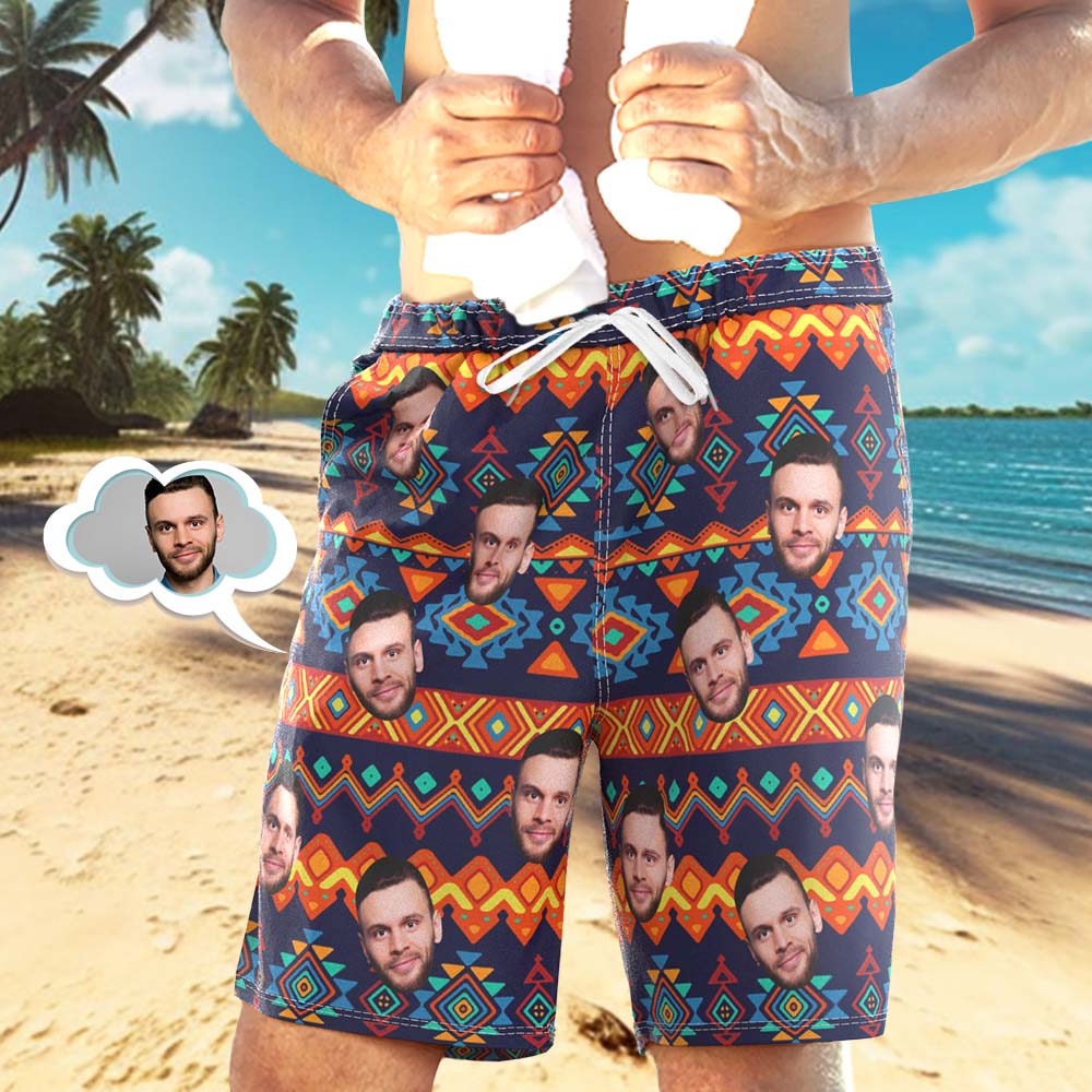 Custom Face Geometry Swimwear Men's Beach Shorts For Summer Beach Vacation - MyFaceBoxer