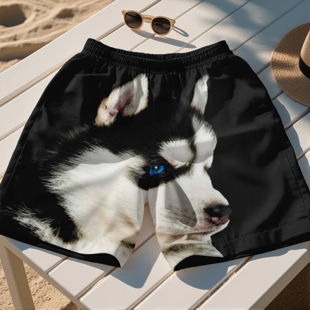 Custom Dog Face Funny Beach Trunks Men's Boxer Briefs