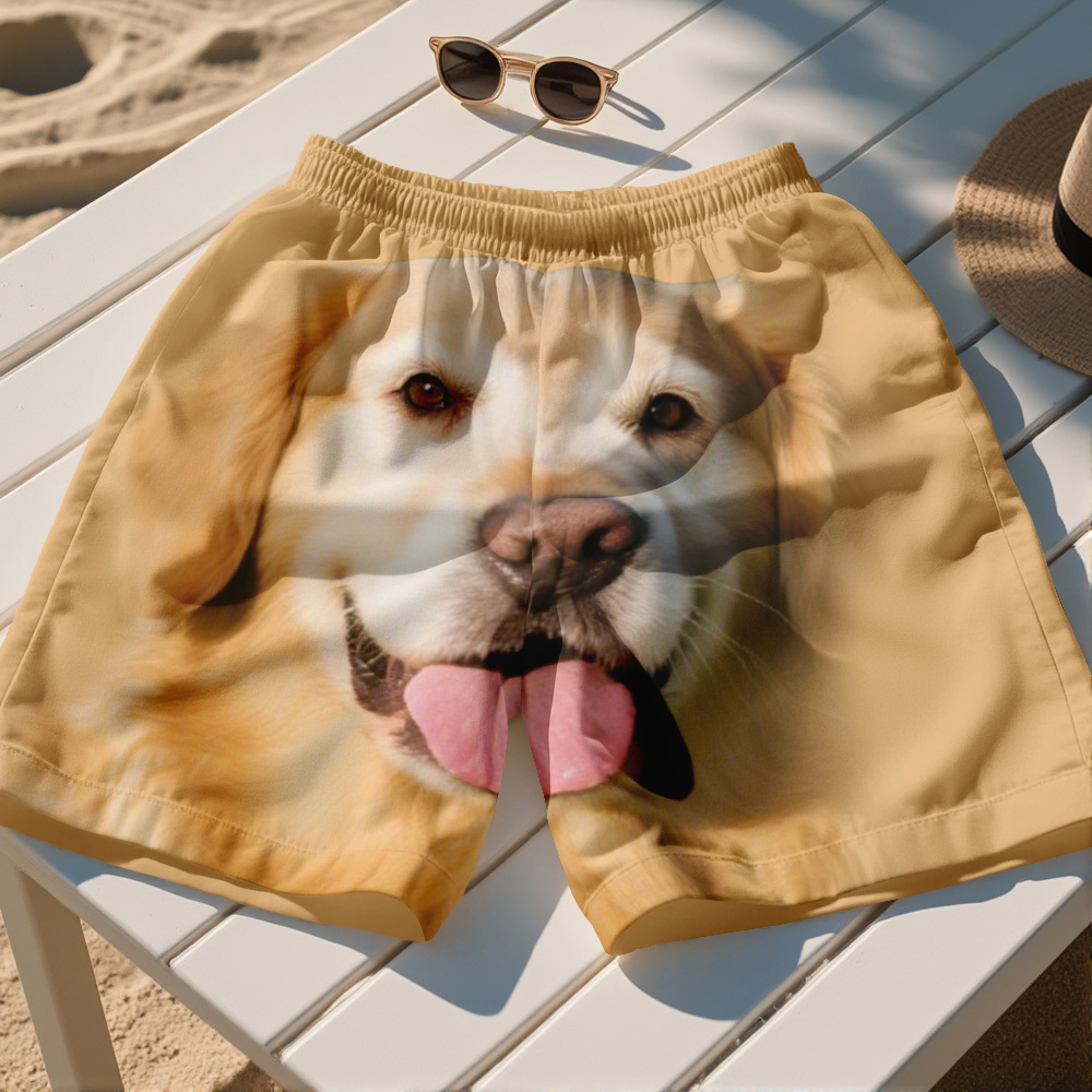 Custom Dog Face Funny Beach Trunks Men's Boxer Briefs