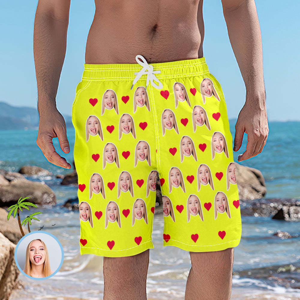 Men's Custom Heart Face Elastic Beach Short Photo Pants - MyFaceBoxer