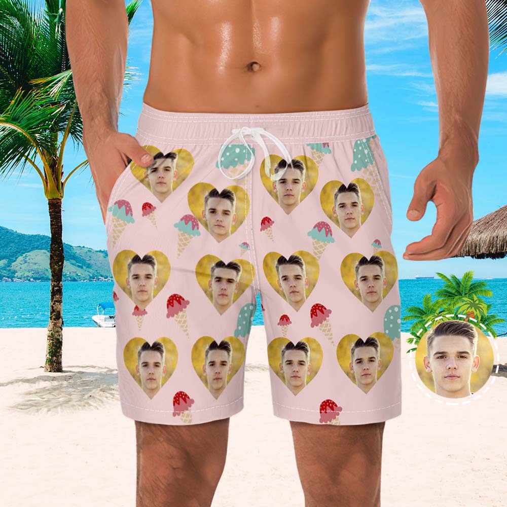 Men's Custom Photo Beach Shorts Custom Men's Shorts Ice Cream Design - MyFaceBoxer