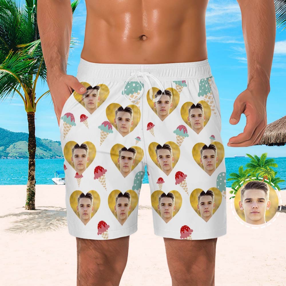 Men's Custom Photo Beach Shorts Custom Men's Shorts Ice Cream Design - MyFaceBoxer
