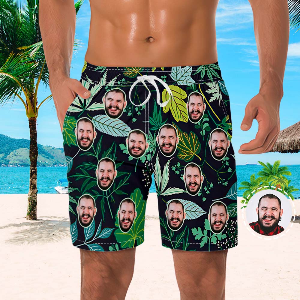 Men's Custom Face Beach Trunks All Over Print Photo Shorts - Cool Handsome - MyFaceBoxer
