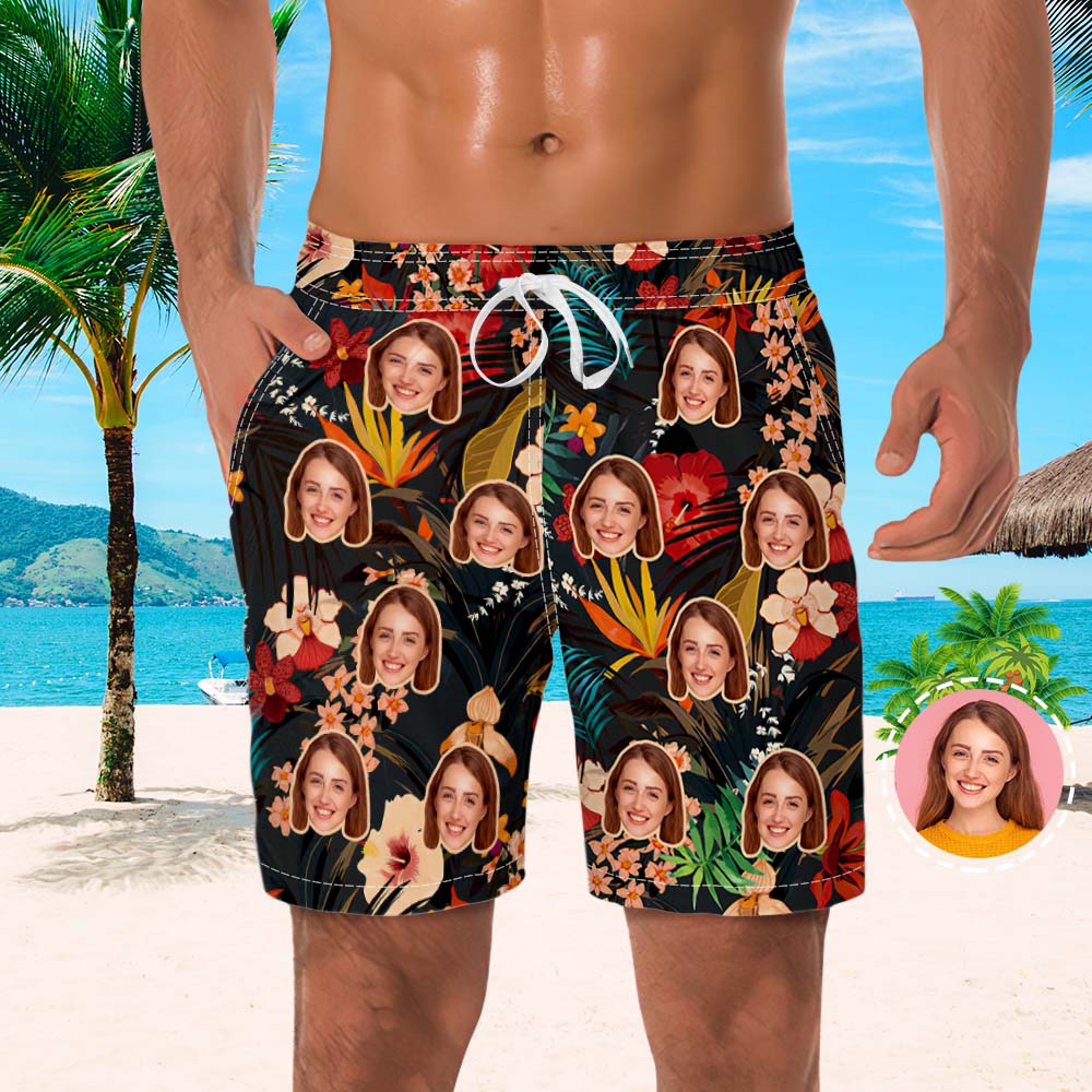 Men's Custom Face Beach Trunks All Over Print Photo Shorts Gift for Him - MyFaceBoxer